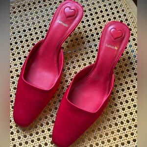 NWT Larroude Red Heart Mules